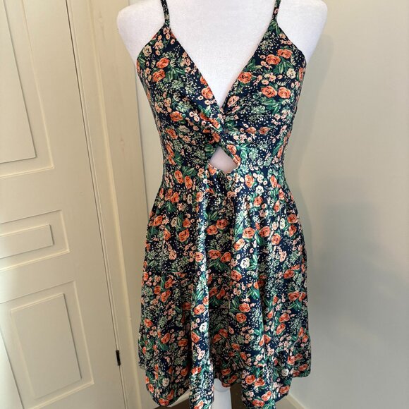 Rayon Floral Sundress with Front Twist, Cutout and Smocked Back by Angie, Medium - Picture 1 of 9